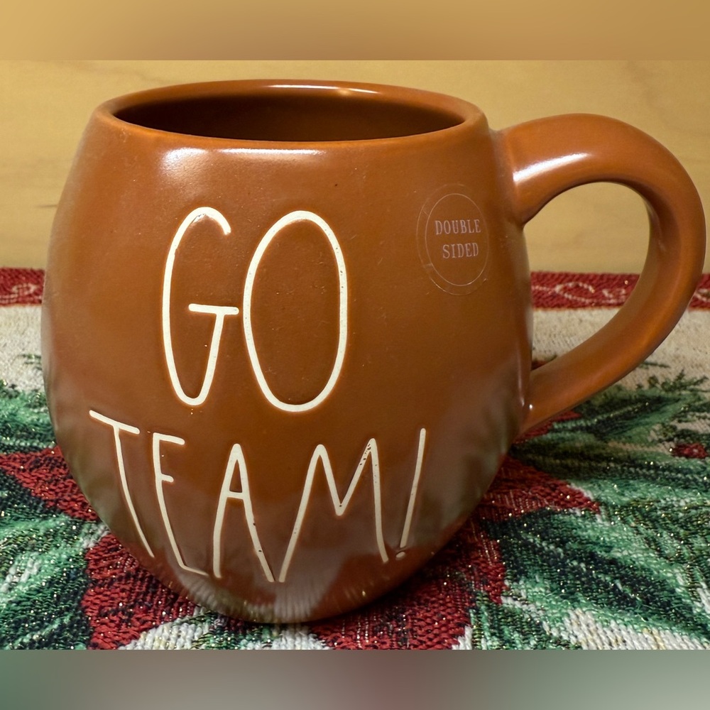 Double Sided RAE DUNN Brown Ceramic Mug - Go Team! NWT